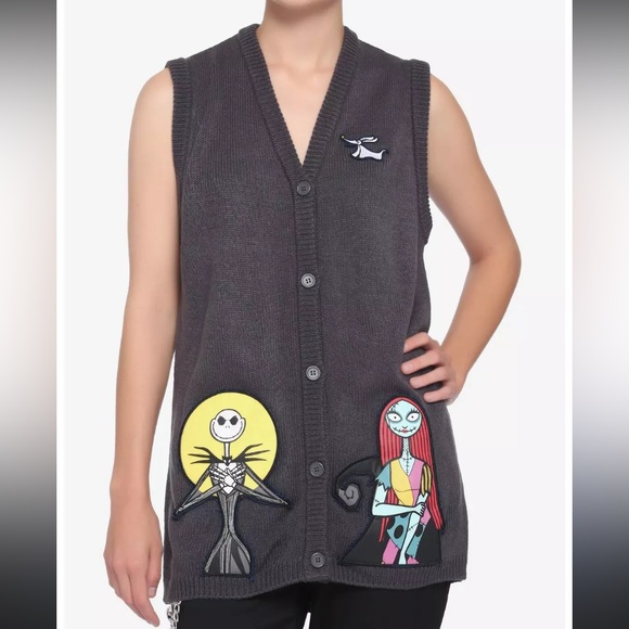 Hot Topic The Nightmare Before Christmas Jack & Sally Applique Girl Sweater Vest - Picture 1 of 9